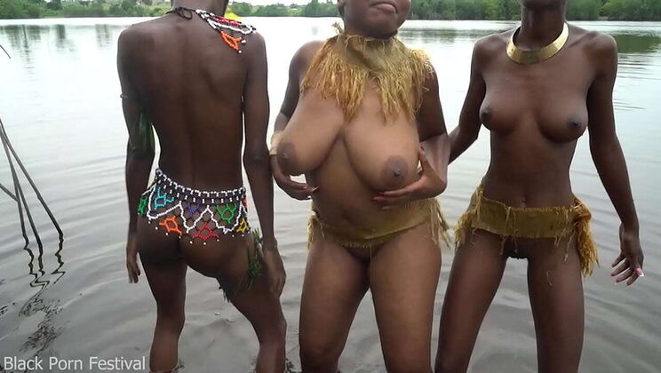 Skinny Black Girls Dancing Naked in River - Outdoor Public Sex Documentary
