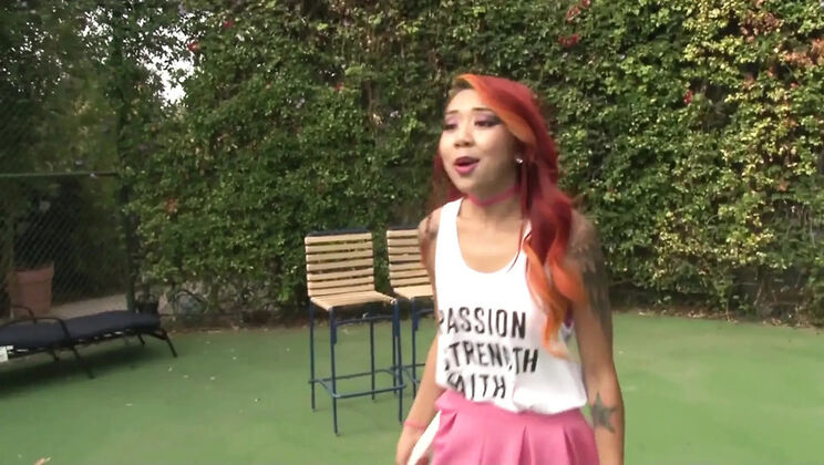 Redhead Asian Babe Kimberly Chi Lesbian Sex Outdoor on Tennis Court HD