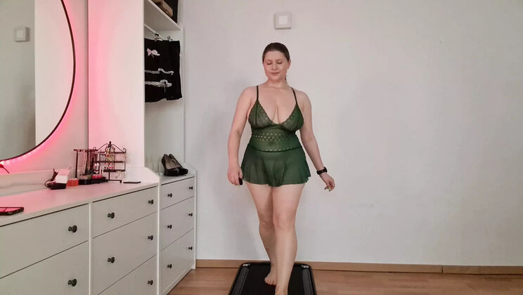 TinniAngel Big Natural Tits & Ass Jiggle on Treadmill - POV Teen Solo in Lingerie