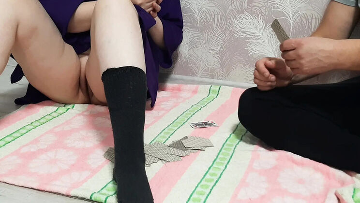 Stepsister Flashes Pussy While Playing Cards With Brother - Real Amateur Homemade