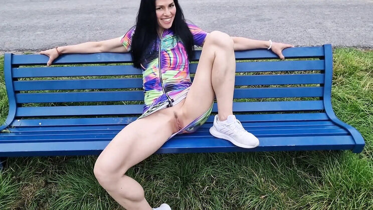 Amateur MILF Nicky Brill Spreads Her Legs Wide Open in Public Park - Outdoor Pussy & Risky Nudity