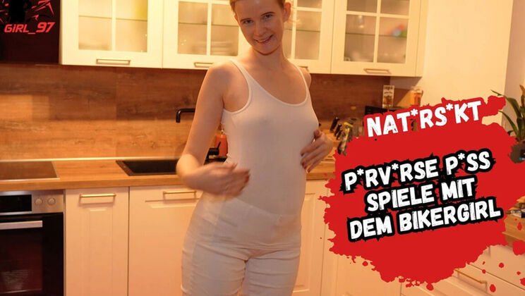 Skinny German Teen Bikergirl_97 Squirts Hard in White Jeans - Extreme Pee & Masturbation in 4K