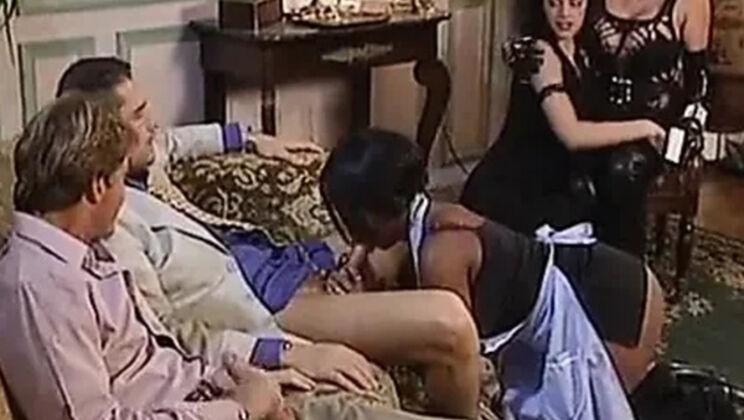 Party Cuties Give Hot Blowjobs in Threesome