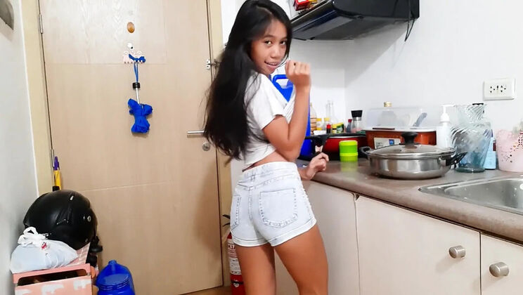 Tiny Asian Teen Peeing in Tight Jeans with Buttplug
