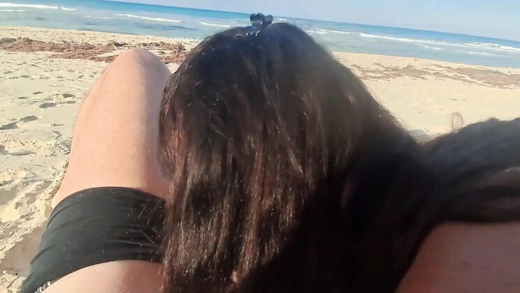 MILF Sucks Cock and Swallows on the Beach – POV