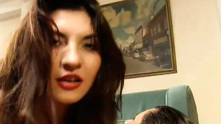 Busty Brunette in Latex Gets Hardcore DP and Deepthroat on Couch