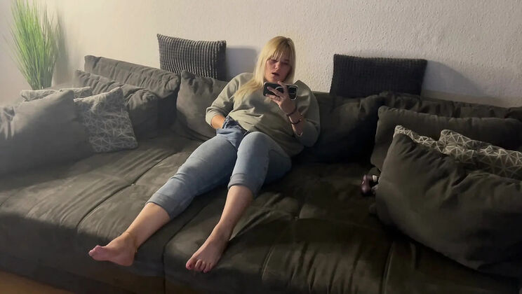 Blonde Masturbation on Couch Multiple Orgasms Intense Wet Pussy Solo Moaning