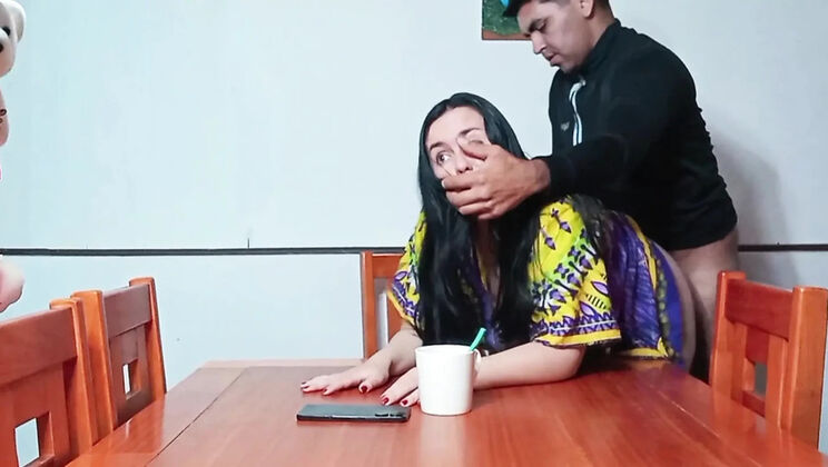 Indian Stepmom Brings Iced Coffee, Gets Fucked on Table
