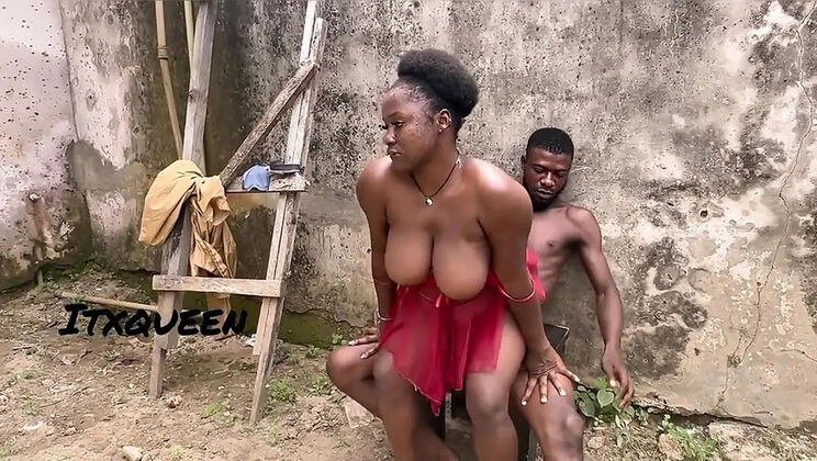 Big Ass Ebony Lady in Red Gets Doggy Style Outdoors